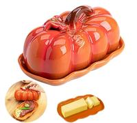 Beurrier en forme de citrouille avec couvercle - Beurrier en céramique en forme de citrouille, plateau à beurre de table d'automne, décoration de comptoir de cuisine d'Halloween et Thanksgiving
