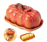Beurrier en forme de citrouille avec couvercle - Plateau de comptoir de cuisine d'automne - Assiette à goûter et planche à fromage en forme de citrouille - Plat de service multifonction pour Halloween