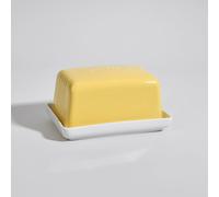 Beurrier en grès jaune et blanc 14x5.7x8.8cm Blanc