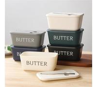 Beurrier en plastique avec couvercle d'étanchéité en silicone - Comprend une spatule assortie pour un service facile - Garde-beurre sans BPA pour comptoir de cuisine - Gris foncé