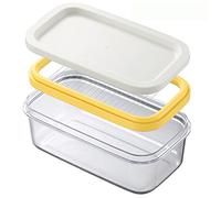 Beurrier en plastique avec couvercle et trancheuse à cutter, pour une découpe facile à la maison et la cuisine, 16,5 x 9 cm (blanc)