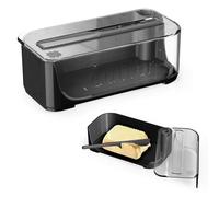 Beurrier en Plastique Style Occidental, Boîte à Beurre Hermétique avec Couvercle Transparent, Pieds Antidérapants & Couteau Inclus, Beurrier Plastique Pour Frigo, Fromage, Collations - Noir