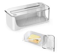 Beurrier en Plastique Style Occidental, Boîte à Beurre Hermétique avec Couvercle Transparent, Pieds Antidérapants & Couteau Inclus, Beurrier Plastique Pour Frigo, Fromage, Collations - Blanc