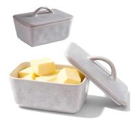 Beurrier En Porcelaine, 350 Ml Beurrier En Céramique, 14,5*10,2*6,5 Cm Boîte À Beurre Avec Couvercle Et Poignée, Récipient À Beurre En Céramique, Beurriers En Grès Pour Frigo Congélateur Micro-Ondes
