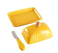 Beurrier en porcelaine avec couvercle et couteau, récipient à beurre couvert avec poignée pour comptoir, jaune