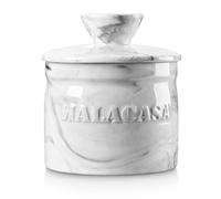 Beurrier en porcelaine, beurrier avec couvercle, pot à beurre français avec ligne d'eau, gris marbre