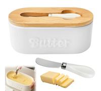 Beurrier En Porcelaine, Boite A Beurre Avec Couvercle En Bois, 500 ML Beurrier En Céramique Avec Couteau À Beurre, Conteneur De Beurre, Beurrier Porcelaine Pour Le Stockage Du Beurre (19X9,4X9 cm)