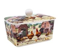 Beurrier en porcelaine fine Motif coq et poule