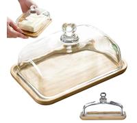 Beurrier en verre avec couvercle - 17,8 x 10,2 cm - Multifonction - Transparent - Carré - Avec couvercle et plateau en bambou - Pour comptoir de réfrigérateur