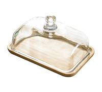 Beurrier en verre avec couvercle, beurrier en verre avec couvercle carré transparent multifonctionnel 7x4 pouces avec plateau en bambou pour comptoir de réfrigérateur
