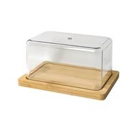 Beurrier en verre avec plaque en bois Boîte à beurre Rangement réfrigérateur Couvercle en verre Rangement beurre Boîte petit déjeuner Cuisine