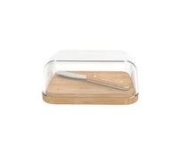 Beurrier avec cloche en verre et plateau en bambou 13.5 x 9.5 cm
