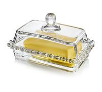 Beurrier en verre transparent de 16,5 cm avec couvercle à poignée, design classique en 2 pièces pour comptoir, passe au lave-vaisselle