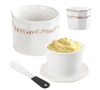Beurrier français en céramique avec couvercle, cloche à beurre français en porcelaine avec couteau en céramique, beurrier en céramique pour beurre tartinable