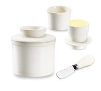 Beurrier français en céramique avec couvercle et couteau à beurre, récipient à beurre refroidi à l'eau pour un beurre frais et délicat, design vintage