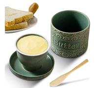 Beurrier français en céramique avec couvercle et couteau à beurre, récipient à beurre refroidi à l'eau avec ligne d'eau, pot à beurre en porcelaine au design vintage pour tartiner le beurre