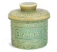 Beurrier français en céramique de 200 g, avec joint d'étanchéité for un beurre toujours moelleux, sans danger for le comptoir(Wit)