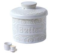 Beurrier français, en céramique, rond, 250g cloche à beurre, récipient à beurre en porcelaine, vintage, avec couvercle pour conserver du beurre frais, doux et prêt à être consommé (Weiß)