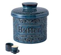 Beurrier français, en céramique, rond, 250g cloche à beurre, récipient à beurre en porcelaine, vintage, avec couvercle pour conserver du beurre frais, doux et prêt à être consommé