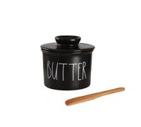Beurrier français en porcelaine avec ligne d'eau pour tartiner le beurre, noir