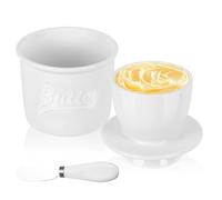 Beurrier Français Pot à Beurre en Porcelaine avec Couteau à Beurre, Cloche à Beurre en Céramique Refroidi à l'Eau avec Couvercle pour un Beurre Frais et Facile à Tartiner (Blanc) (10.5*9.8cm)