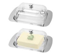 Beurrier hermétique avec couvercle pour comptoir et étagère de porte de réfrigérateur, beurrier (transparent, acier inoxydable)