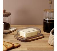 Home Deco Factory – Beurrier en verre et acacia 19 x 14 cm