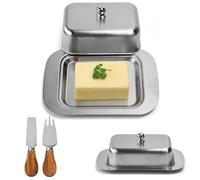 Beurrier Inox,avec 1 Beurrier + 1 Couteau à Beurre + 1 Fourchette à Beurre