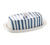 Beurrier mignon, beurriers en céramique rayés peints à la main avec couvercle pour la cuisine bleu