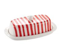 Beurrier mignon, beurriers en céramique rayés peints à la main avec couvercle pour la cuisine rouge