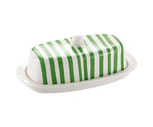 Beurrier mignon, beurriers en céramique rayés peints à la main avec couvercle pour la cuisine vert
