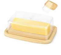 Beurrier Plastique 250 g Boite Beurre Beurrier en Bois avec Couvercle Base en Bambou Transparent Butter Dish Bac à Beurre Cloche à Beurre Récipient à Beurre