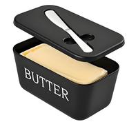 Beurrier plastique noir - grande boîte à beurre, avec couvercle et couteau, butter dish with lid pour cuisine et frigo, robuste à nettoyer, beurrier Geeignet für Küchenarbeitsplatten und Kühlschränke