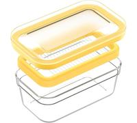 Beurrier Plastique Transparent Beurriers Design 280g Beurrier Qui Ferme Boite a Beurre pour Frigo Boîte à Beurre avec Couvercle Récipient Nettoyage Facile, Lavable au Lave-Vaisselle (Jaune)