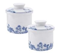Beurrier, Récipient à Beurre En Céramique Avec Couvercle, Récipients à Beurre Français à Laisser Sur Le Comptoir, Beurrier En Porcelaine Pour Beurre à Tartiner (Bleu Forêt)
