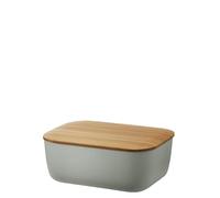 Beurrier RIG-TIG « Box-It » avec couvercle en bambou - Convient aux morceaux de beurre ordinaires, lavable au lave-vaisselle, mélamine sans BPA avec couvercle en bambou durable, gris chaud