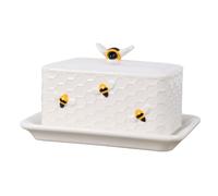 Beurrier,RoadLoo 1 pièce Beurrier Céramique Beurrier Porcelaine Beurrier avec poignée Beurrier Abeille Blanc en Céramique Paroi Epaisse Beurrier Céramique Lavable au Lave-Vaisselle
