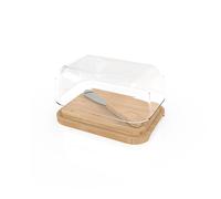 Beurrier avec cloche en verre et plateau en bambou 13.5 x 9.5 cm