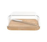 Beurrier avec cloche en verre et plateau en bambou 13.5 x 9.5 cm