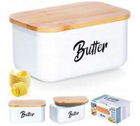 Beurrier - Vilde - 15x10x7.5cm - Acier blanc - Couvercle en bambou - Design classique