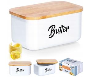 Beurrier - Vilde - 15x10x7.5cm - Acier blanc - Couvercle en bambou - Design classique