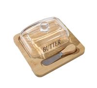 Beurriers - Beurrier Avec Couvercle Et Couteau | Plateau À Beurre En Verre Et Bois | Conservation Fraîche Service Petit-Déjeuner Cuisine Table Pique-Nique Café Boulangerie Buffet