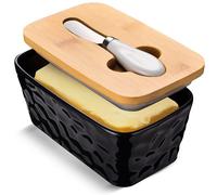 Beurriers en pierre avec couvercles - Grand beurrier en c ramique pour comptoir - Double joint en silicone - Noir