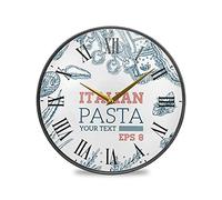 BEUSS Art Abstrait Cuisine Italienne Décoratif Horloge de Mur Circulaire Silencieuse pour Garçons Filles Le Cuisine école Horloges Décor Bureau à Domicile