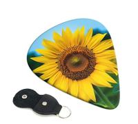 Beutiful Lot de 6 médiators de guitare en forme de tournesol avec étui en cuir pour guitare électrique acoustique, ukulélé 0,71 mm
