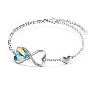 Beutirer Bracelet Femme avec 5A Zircon Plaqué Or 18ct Réglable Bracelet Infini Coeur Pendentif Cadeau Personnalisé Anniversaire Femme Maman Fille Professeur Meilleur Amie