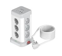 BEVA 12 Prises Tour Multiprise Parafoudre 3680w/16A avec Interrupteur & Câble 2m, Multiprise USB avec 2 USB A + 2 USB C(Max 5V/3.4A), Prise Electrique Prise Multiple Convient pour Maison Bureau