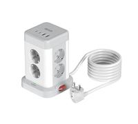 BEVA 8 Prises Tour Multiprise Parafoudre 3680w/16A avec 2 USB A + 2 USB C(Max 5V/3.4A) & Câble 2m, Prise Multiple Multiprise Electrique Protection Contre Surcharges et Surtensions, Blanche