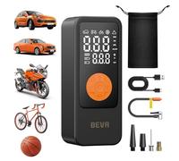 BEVA Gonfleur Pneus Voiture, Gonfleur Electrique Gonflage en 1 Minute | 150PSI/10,3BAR Compresseur à Air Portatif avec Lampe LED , Pompe a Velo, Arrêt Automatique, pour Voiture, Moto, Vélo, Ballon