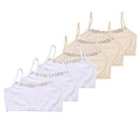 Bevalsa 6er Lot Filles Brassieres Dentelle，Bra Gilet sous-Vêtements Bustier Fille Soutien-Gorge de Sport Uni Basique Débardeur Crop Tops Haut Bandeau Lingerie 10-14ans, Blanc/Beige, Taille unique